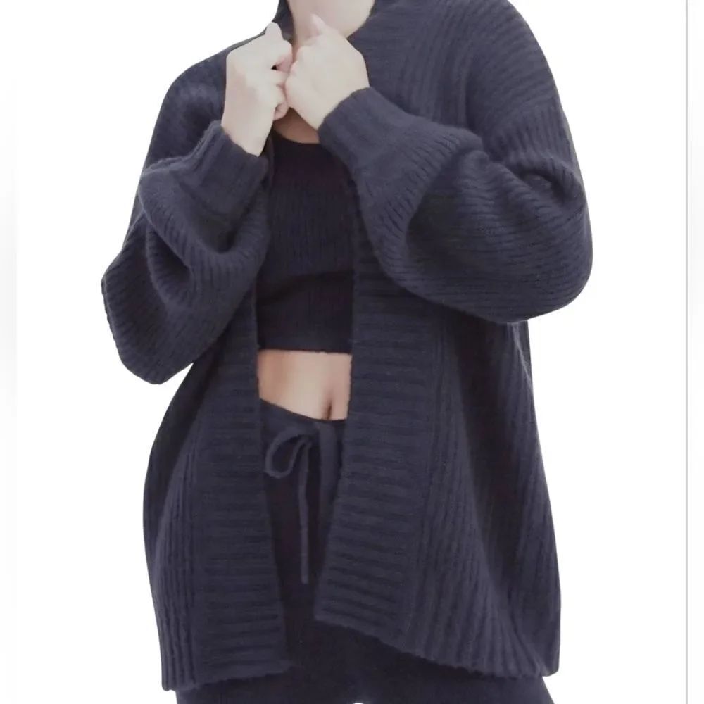 Naadam Cardigan Women's Medium Blue Luxe Merino Cashmere Balloon Sleeve